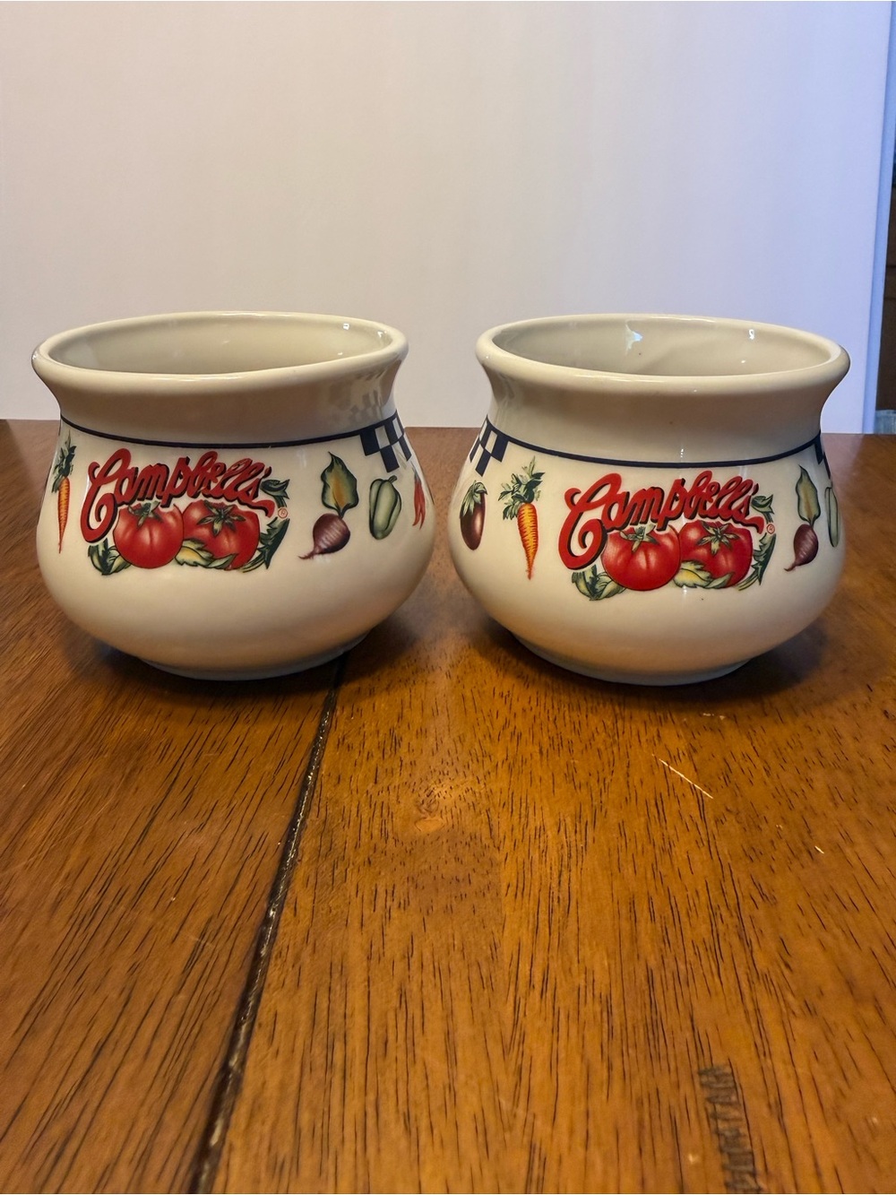 Campbell's Cream Ceramic Soup Bowls with Red Vegetable Motif (Set of 2)